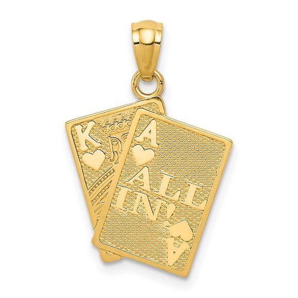 14k Yellow Gold All In! King and Ace Playing Cards Pendant